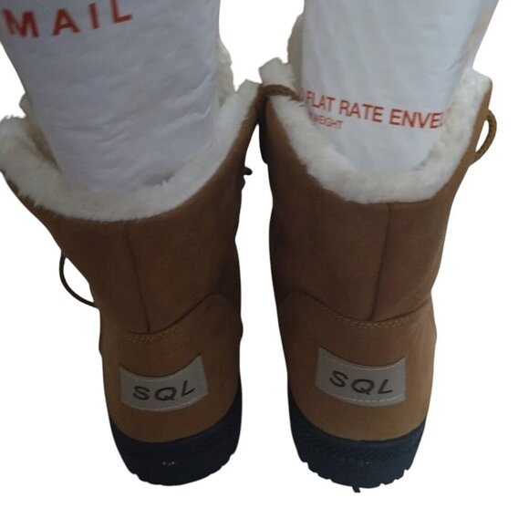 SQL Faux Suede Faux Fur Lined Women's EU 40/US 9 Tan Brown Lace-Up Winter Boots - Picture 4 of 6